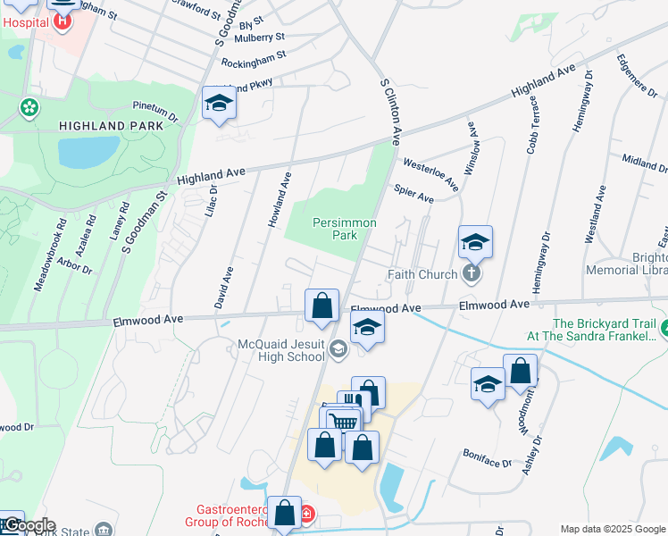 map of restaurants, bars, coffee shops, grocery stores, and more near 504 Suburban Court in Rochester
