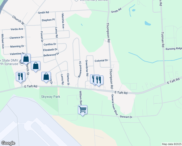 map of restaurants, bars, coffee shops, grocery stores, and more near in Syracuse