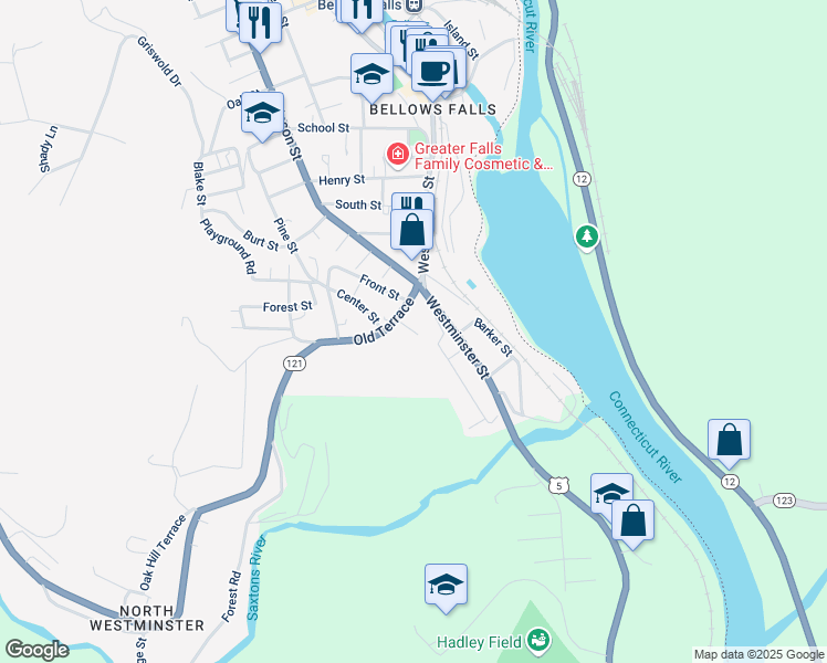 map of restaurants, bars, coffee shops, grocery stores, and more near 1 Hospital Court in Town of Rockingham