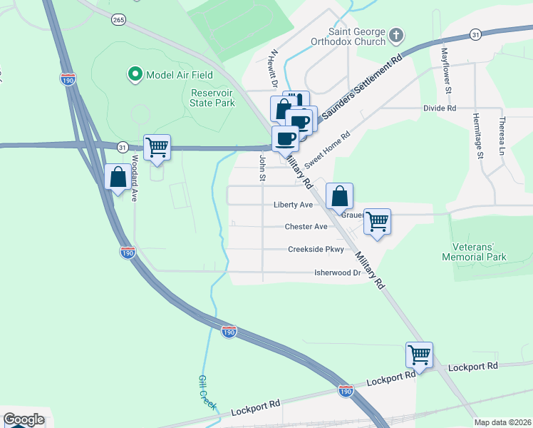 map of restaurants, bars, coffee shops, grocery stores, and more near 4701 Chester Avenue in Niagara Falls