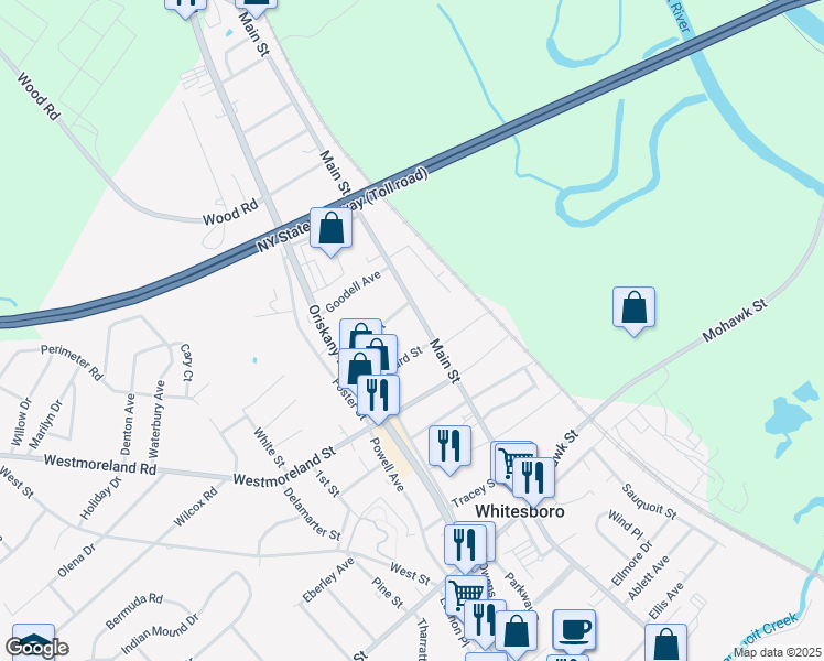 map of restaurants, bars, coffee shops, grocery stores, and more near 181 Main Street in Whitesboro