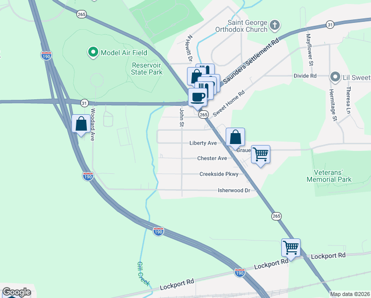 map of restaurants, bars, coffee shops, grocery stores, and more near 4701 Chester Avenue in Niagara Falls