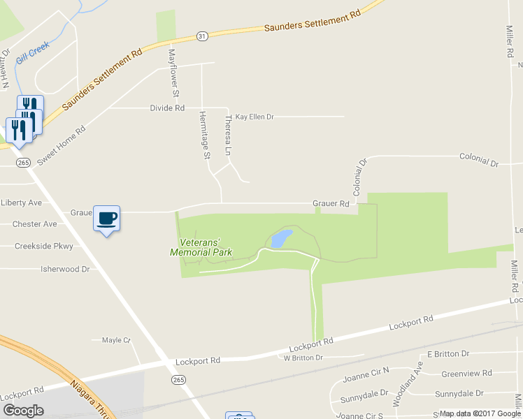 map of restaurants, bars, coffee shops, grocery stores, and more near 6307 Grauer Road in Niagara Falls