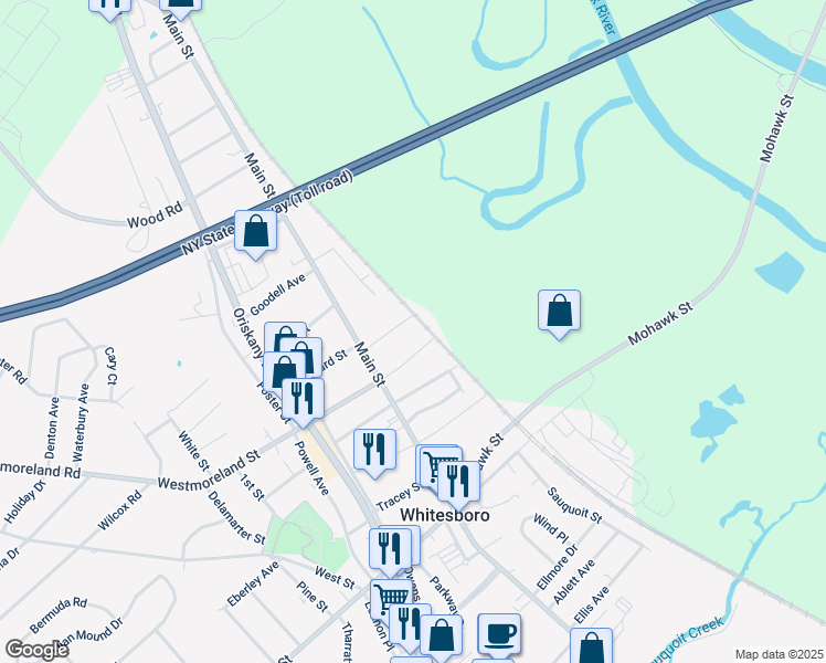 map of restaurants, bars, coffee shops, grocery stores, and more near 16 Linwood Place in Whitesboro