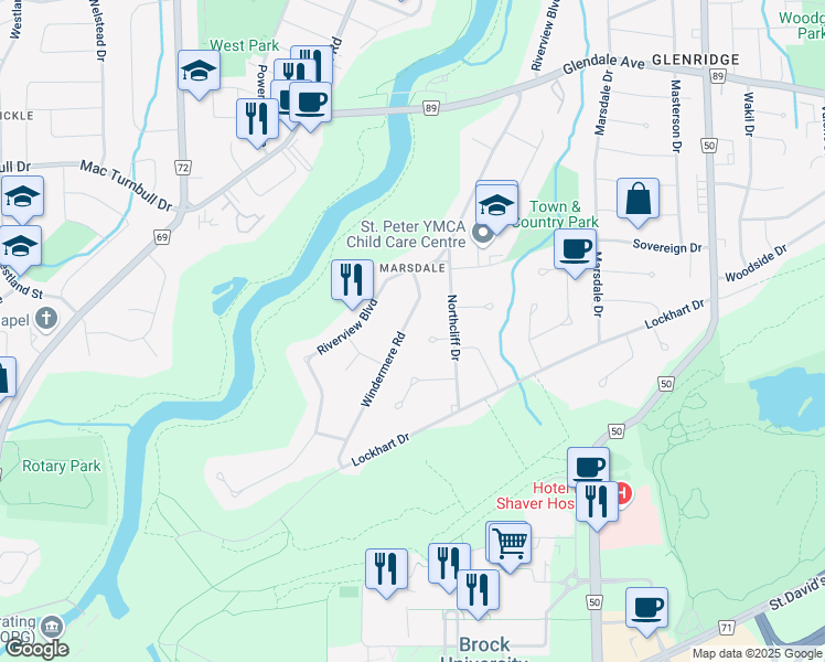 map of restaurants, bars, coffee shops, grocery stores, and more near in St. Catharines