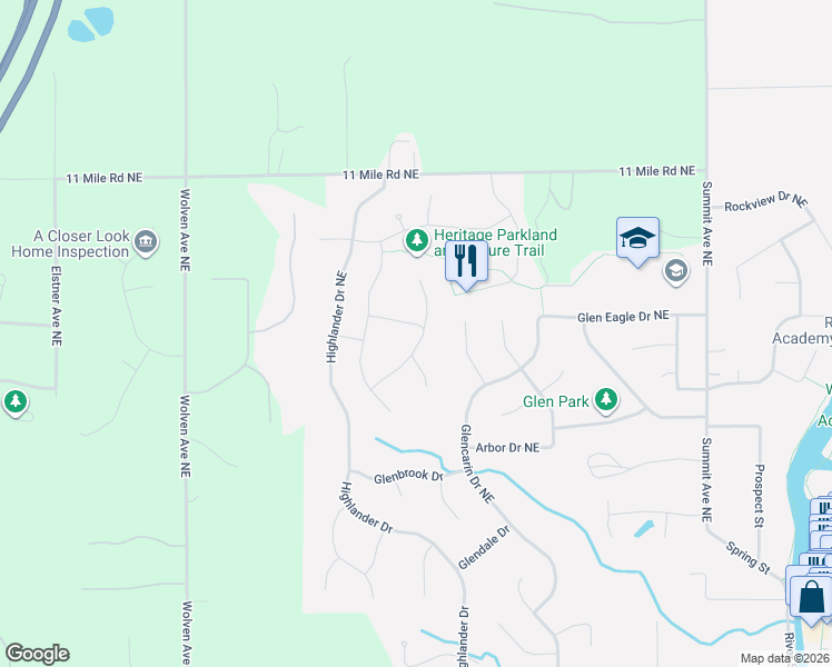 map of restaurants, bars, coffee shops, grocery stores, and more near 379 Glenwoods Court Northeast in Rockford