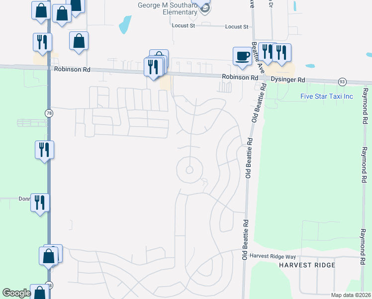 map of restaurants, bars, coffee shops, grocery stores, and more near 44 Del Court West in Lockport