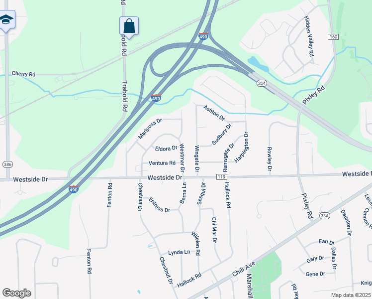 map of restaurants, bars, coffee shops, grocery stores, and more near 60 Westmar Drive in Rochester