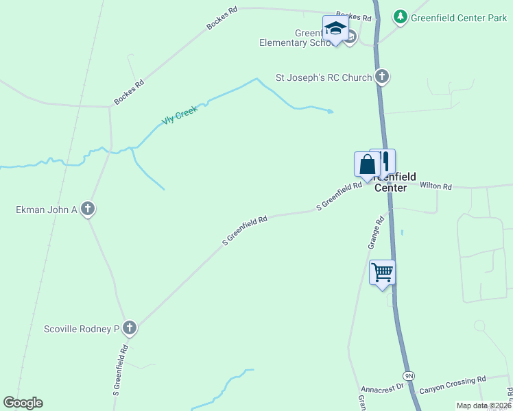 map of restaurants, bars, coffee shops, grocery stores, and more near 37 South Greenfield Road in Greenfield Center