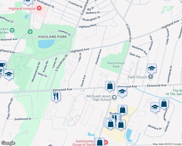 map of restaurants, bars, coffee shops, grocery stores, and more near 291 Howland Avenue in Rochester