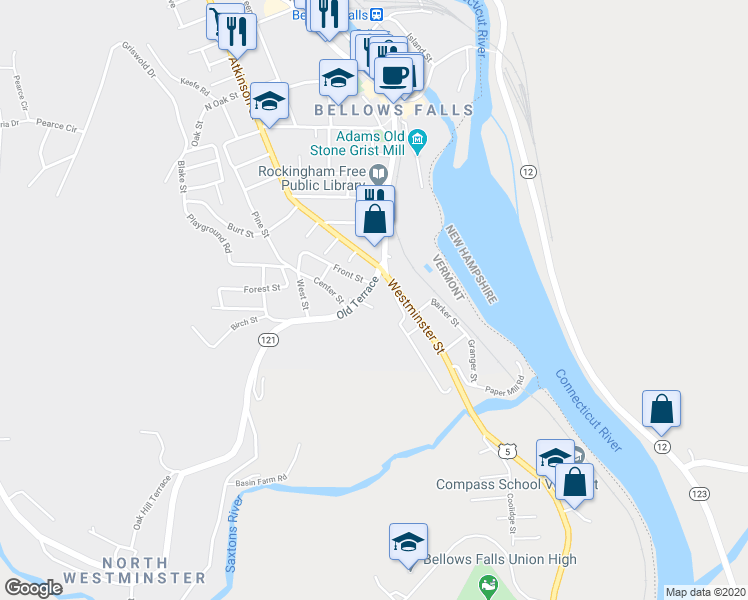 map of restaurants, bars, coffee shops, grocery stores, and more near 1 Hospital Court in Town of Rockingham