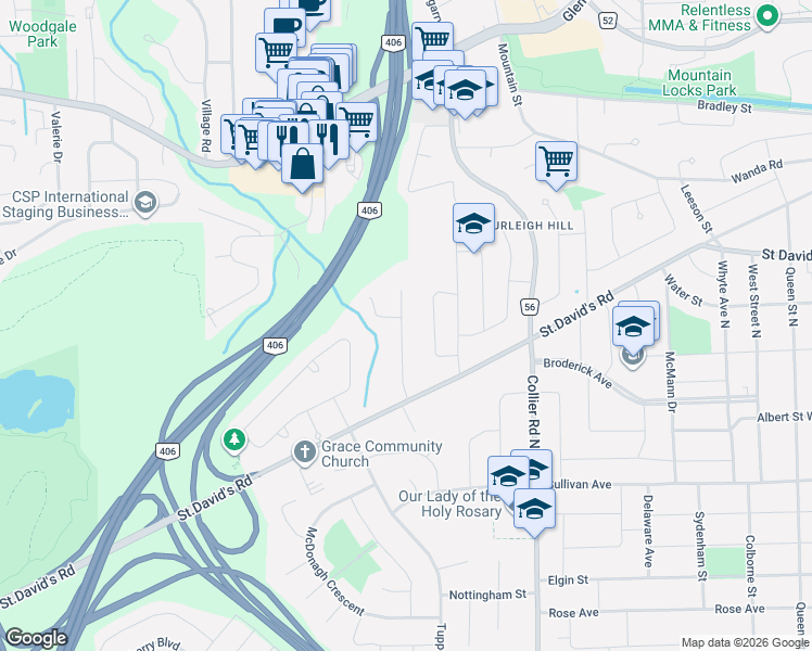 map of restaurants, bars, coffee shops, grocery stores, and more near in St. Catharines