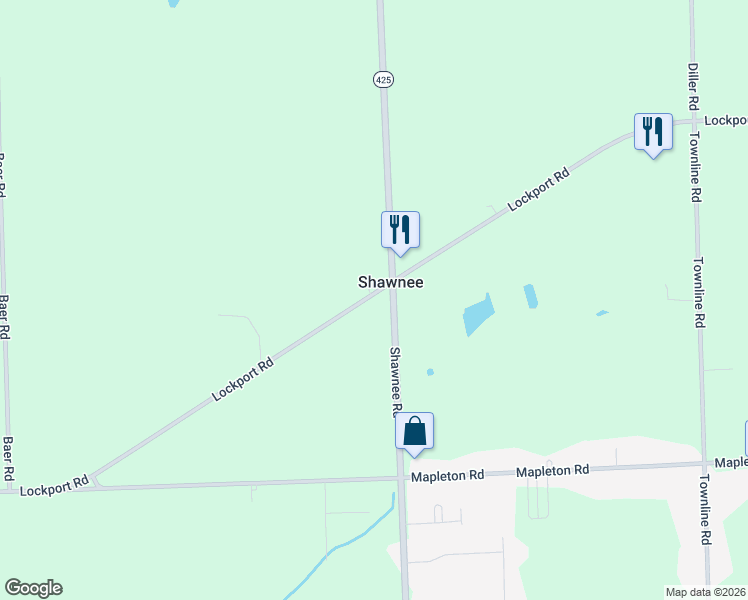map of restaurants, bars, coffee shops, grocery stores, and more near 6090 Shawnee Road in Sanborn