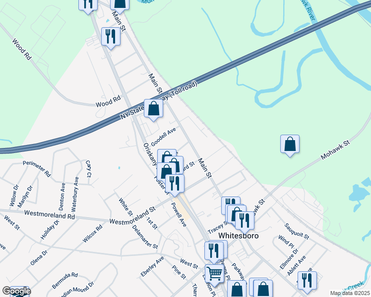 map of restaurants, bars, coffee shops, grocery stores, and more near 1 Flagg Street in Whitesboro