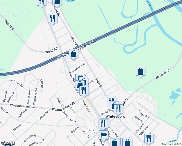 map of restaurants, bars, coffee shops, grocery stores, and more near 187 Main Street in Whitesboro