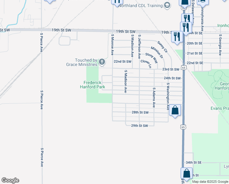 map of restaurants, bars, coffee shops, grocery stores, and more near 440 26th Street Southwest in Mason City