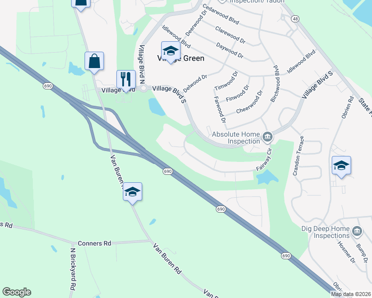 map of restaurants, bars, coffee shops, grocery stores, and more near 775 Fairway Circle in Baldwinsville