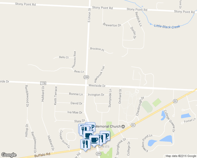 map of restaurants, bars, coffee shops, grocery stores, and more near 2 Alderbrook Trail in Rochester
