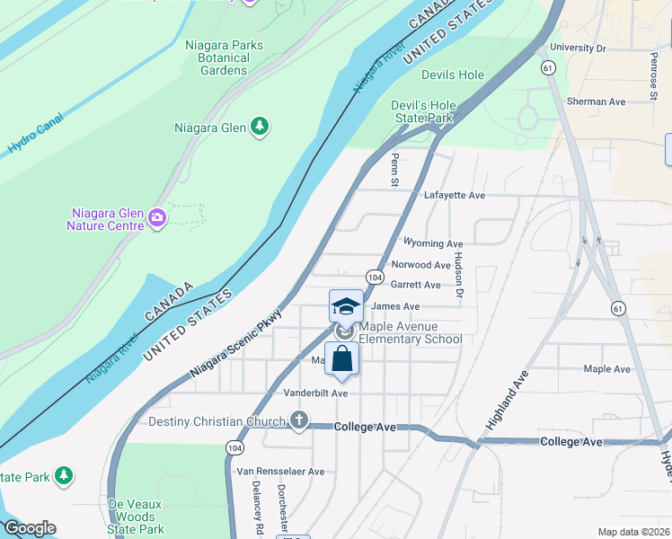 map of restaurants, bars, coffee shops, grocery stores, and more near 925 Mc Kinley Avenue in Niagara Falls