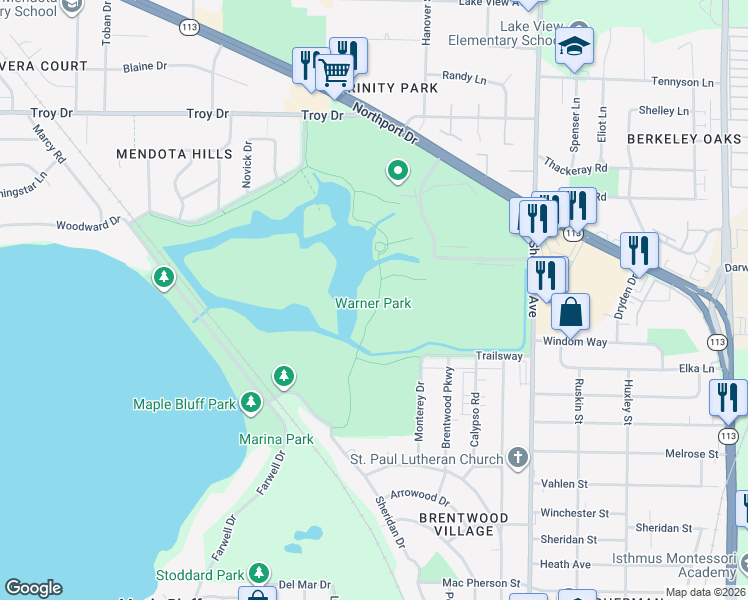 map of restaurants, bars, coffee shops, grocery stores, and more near 2930 North Sherman Avenue in Madison