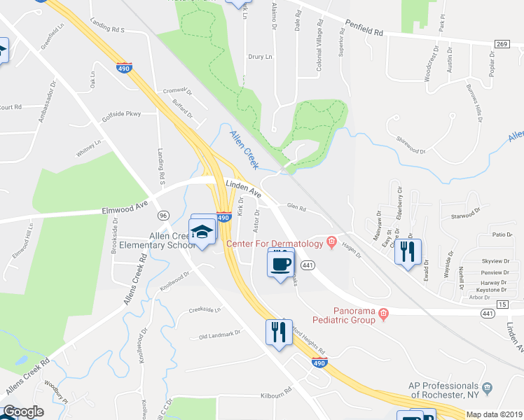map of restaurants, bars, coffee shops, grocery stores, and more near 26 Astor Drive in Rochester