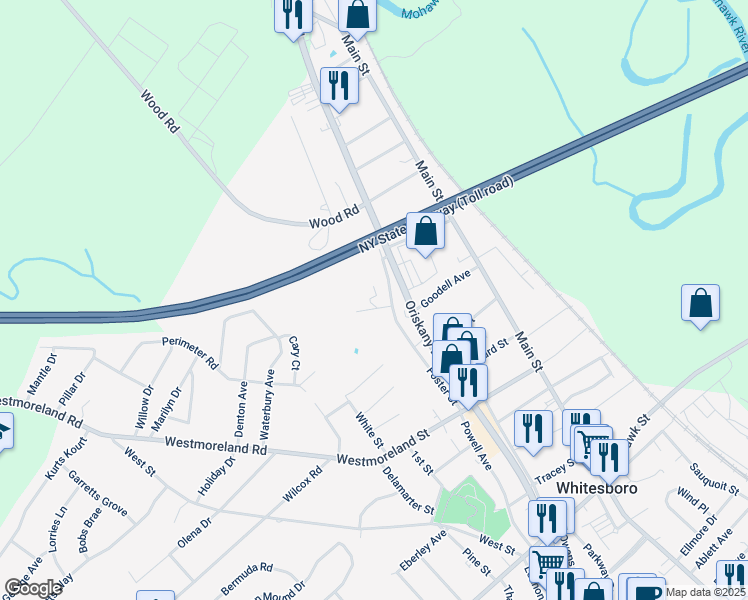 map of restaurants, bars, coffee shops, grocery stores, and more near 77 Foster Street in Whitesboro