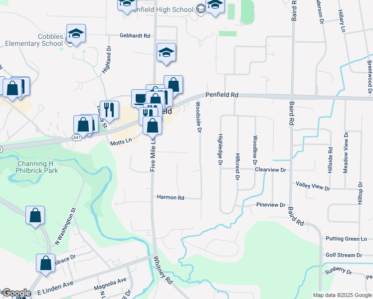 map of restaurants, bars, coffee shops, grocery stores, and more near 860 Belvedere Heights in Penfield