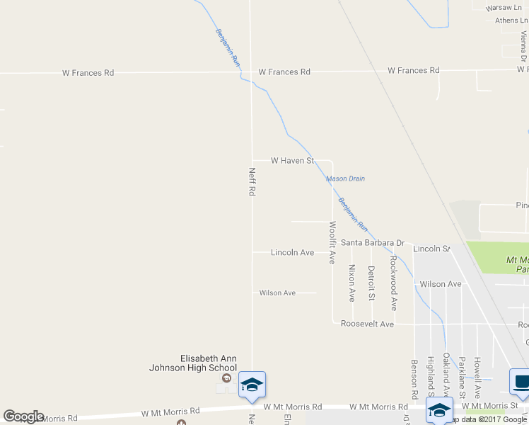 map of restaurants, bars, coffee shops, grocery stores, and more near 8310 Neff Road in Mount Morris