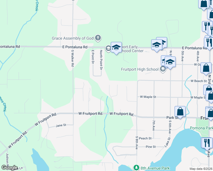 map of restaurants, bars, coffee shops, grocery stores, and more near 6829 Wintergreen Drive in Fruitport Charter Township