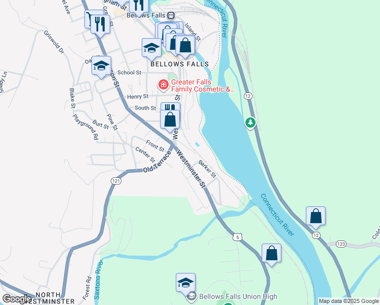 map of restaurants, bars, coffee shops, grocery stores, and more near 19 Earle Street in Town of Rockingham