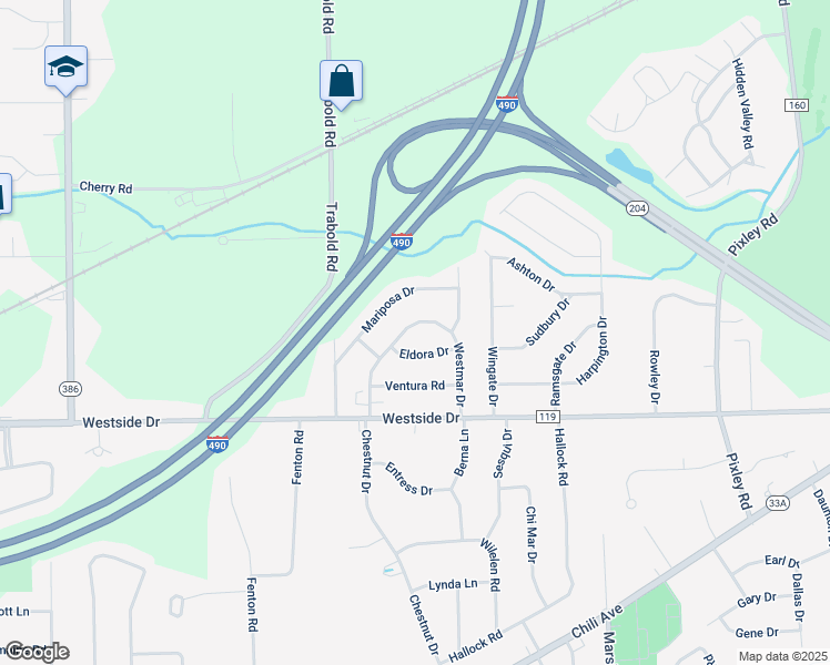 map of restaurants, bars, coffee shops, grocery stores, and more near 141 Westmar Drive in Rochester