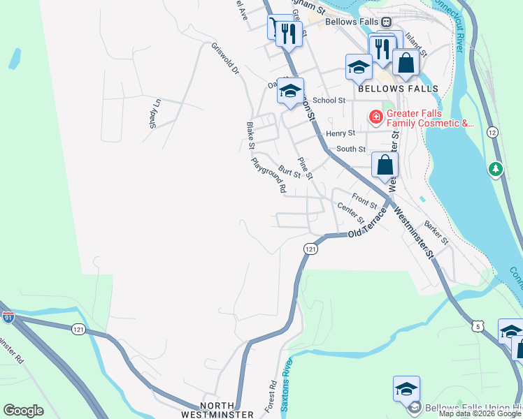 map of restaurants, bars, coffee shops, grocery stores, and more near 10 King Street in Town of Rockingham