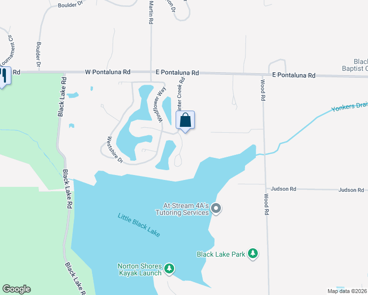 map of restaurants, bars, coffee shops, grocery stores, and more near 6862 Windwater Court in Norton Shores