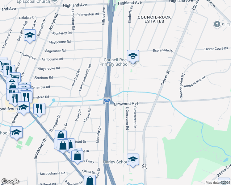 map of restaurants, bars, coffee shops, grocery stores, and more near 3100 Elmwood Avenue in Rochester