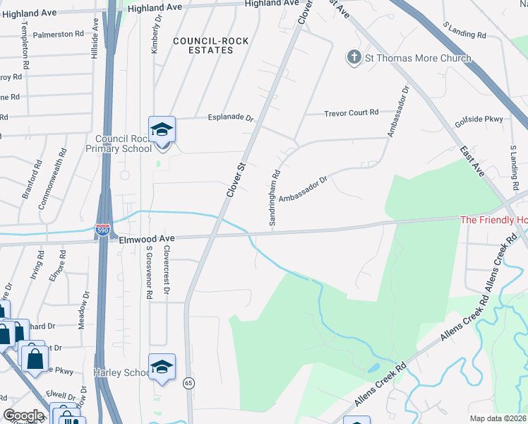map of restaurants, bars, coffee shops, grocery stores, and more near 350 Sandringham Road in Rochester