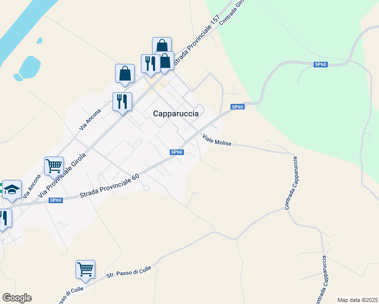 map of restaurants, bars, coffee shops, grocery stores, and more near 22 Via Lazio in Capparuccia