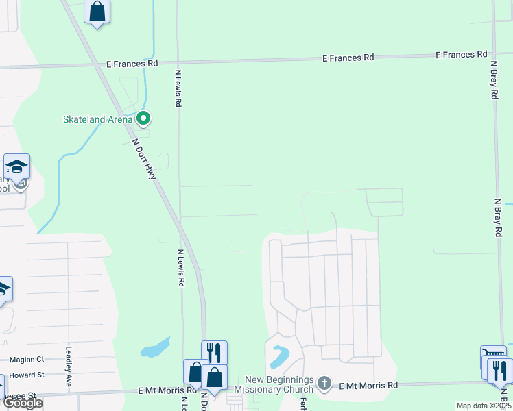 map of restaurants, bars, coffee shops, grocery stores, and more near 741 Waltham Drive in Mount Morris