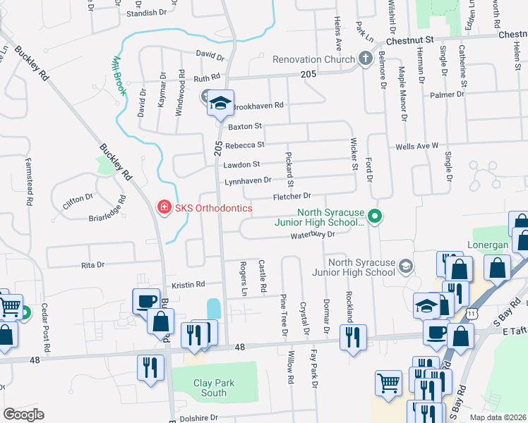 map of restaurants, bars, coffee shops, grocery stores, and more near 27 Homeland Road in Syracuse
