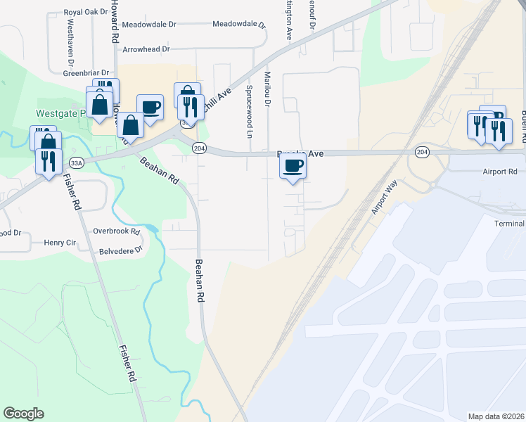 map of restaurants, bars, coffee shops, grocery stores, and more near 121 Burben Way in Rochester
