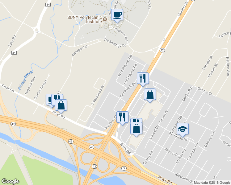 map of restaurants, bars, coffee shops, grocery stores, and more near 422 Cypress Street in Utica