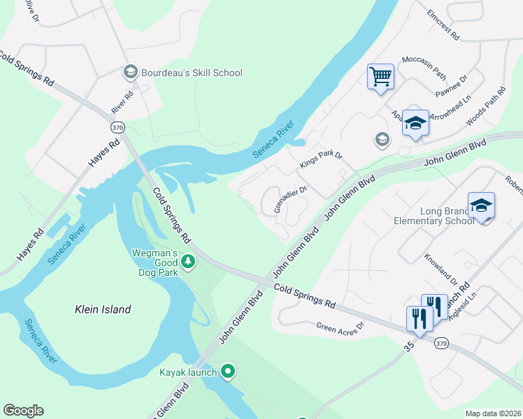 map of restaurants, bars, coffee shops, grocery stores, and more near 349 Cameco Circle in Liverpool