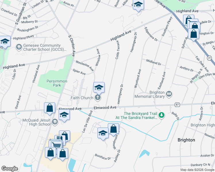map of restaurants, bars, coffee shops, grocery stores, and more near 264 Cobb Terrace in Brighton
