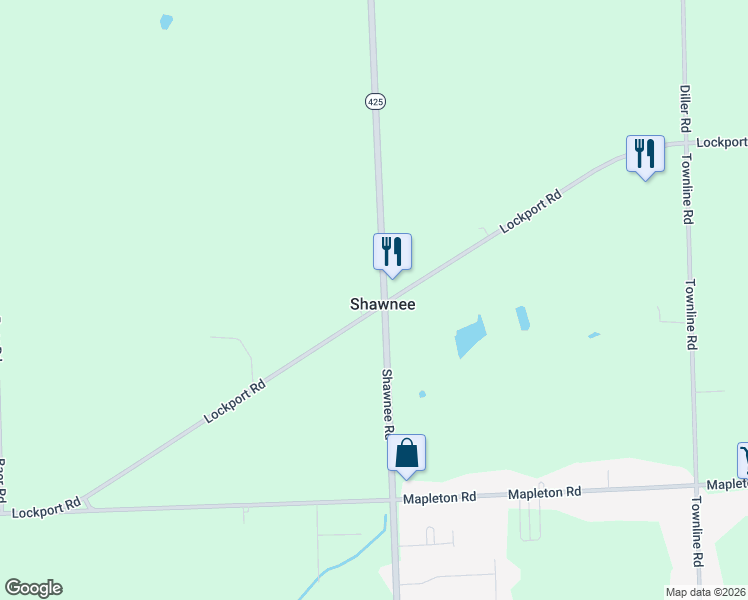 map of restaurants, bars, coffee shops, grocery stores, and more near 6090 Shawnee Road in Sanborn