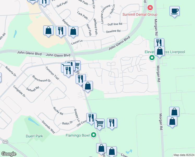 map of restaurants, bars, coffee shops, grocery stores, and more near 4327 Arlington Circle in Bayberry