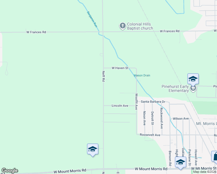 map of restaurants, bars, coffee shops, grocery stores, and more near 8310 Neff Road in Mount Morris