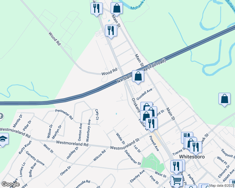 map of restaurants, bars, coffee shops, grocery stores, and more near 77 Foster Street in Whitesboro