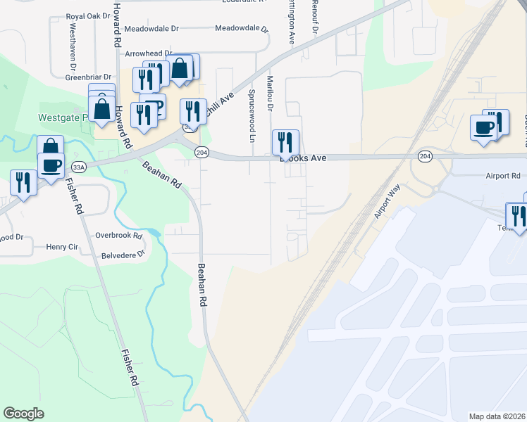 map of restaurants, bars, coffee shops, grocery stores, and more near 121 Burben Way in Rochester