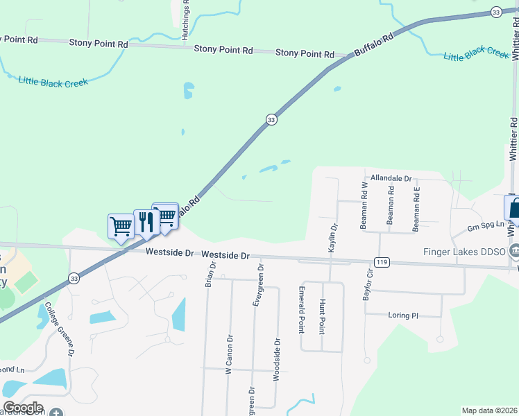map of restaurants, bars, coffee shops, grocery stores, and more near 21 Acorn Valley Trail in Rochester