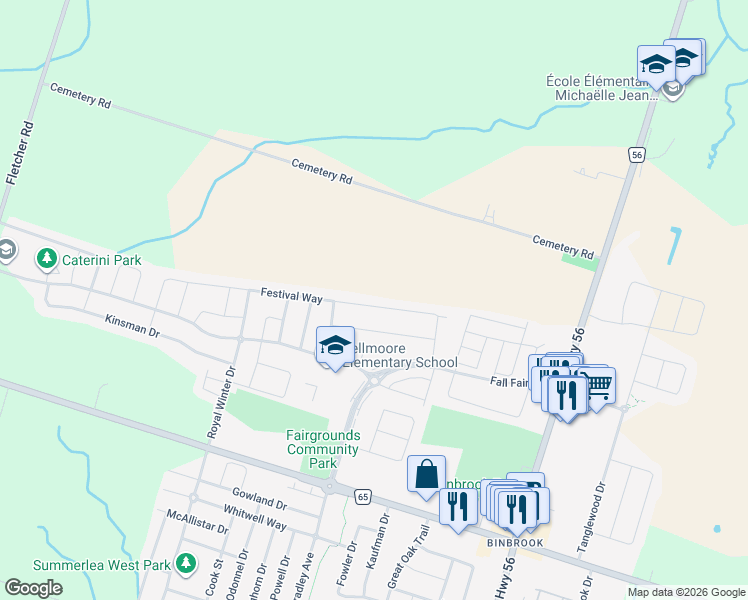 map of restaurants, bars, coffee shops, grocery stores, and more near 100 Festival Way in Hamilton