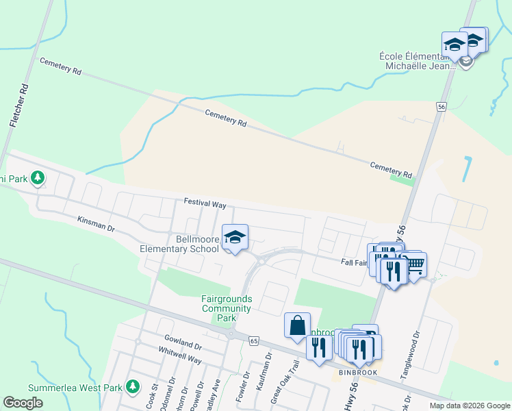 map of restaurants, bars, coffee shops, grocery stores, and more near 108 Festival Way in Hamilton